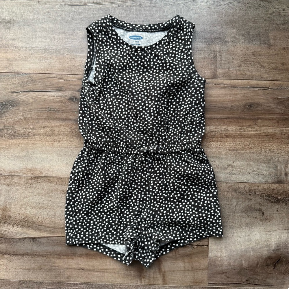 Old Navy Black + White Polka Dot Sleeveless Romper, Size 18M